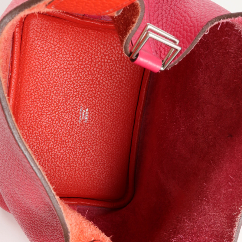 HERMES Clemence皮革Picotin PM銀扣手挽袋Rose Mexico/Rouge de Coeur-6