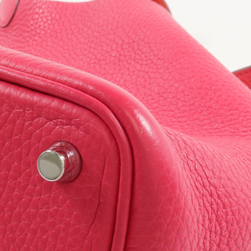 HERMES Clemence皮革Picotin PM銀扣手挽袋Rose Mexico/Rouge de Coeur-15