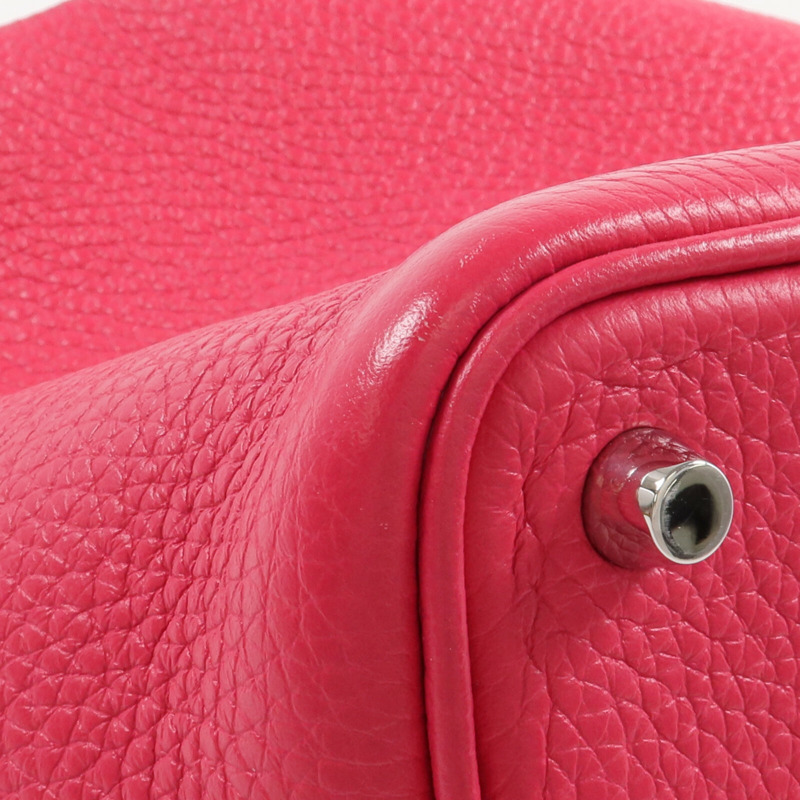 HERMES Clemence皮革Picotin PM銀扣手挽袋Rose Mexico/Rouge de Coeur-16
