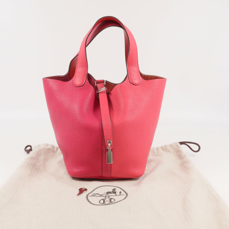 HERMES Clemence皮革Picotin PM銀扣手挽袋Rose Mexico/Rouge de Coeur-18