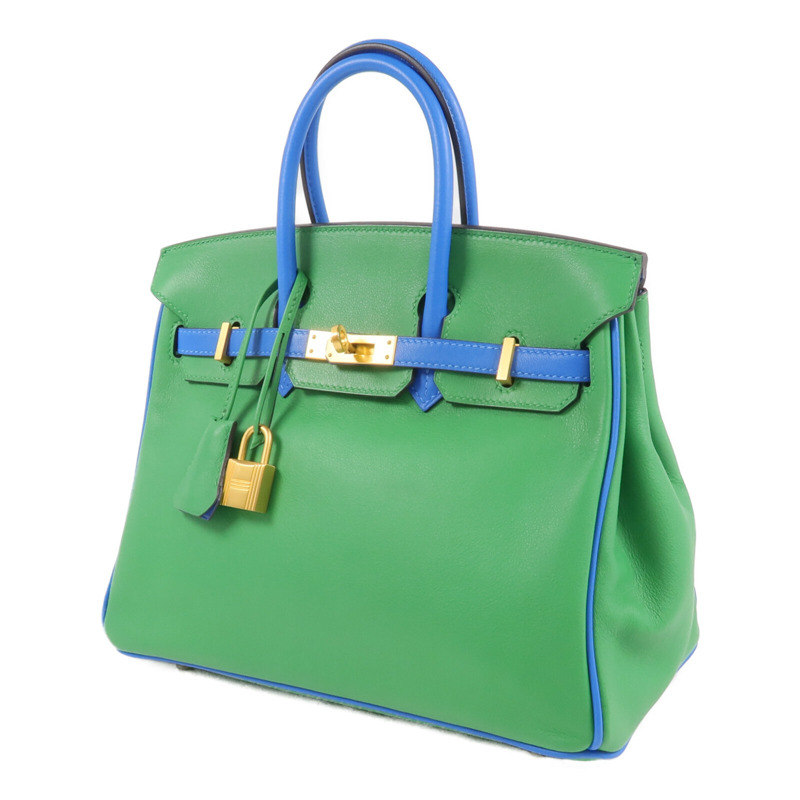HERMES Swift皮革Birkin 25金扣手挽袋Bambou/Bleu Hydra-2