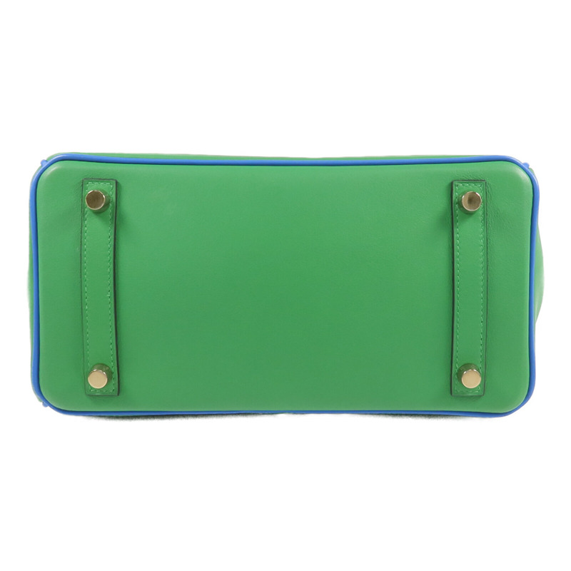 HERMES Swift皮革Birkin 25金扣手挽袋Bambou/Bleu Hydra-3