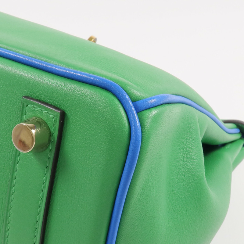 HERMES Swift皮革Birkin 25金扣手挽袋Bambou/Bleu Hydra-5