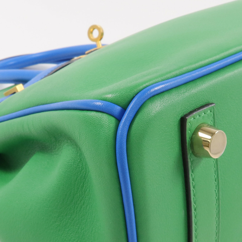 HERMES Swift皮革Birkin 25金扣手挽袋Bambou/Bleu Hydra-6