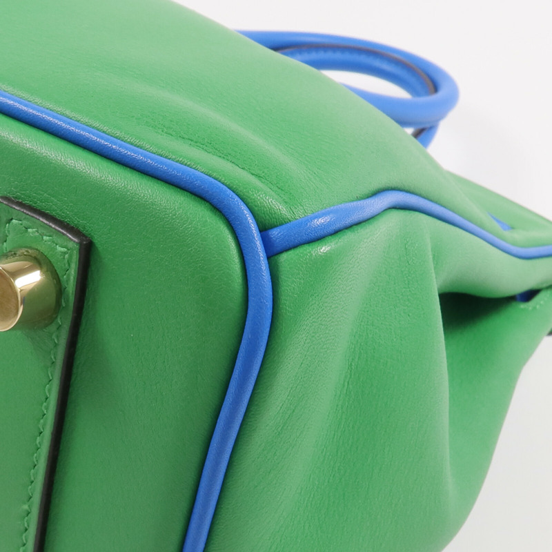 HERMES Swift皮革Birkin 25金扣手挽袋Bambou/Bleu Hydra-7