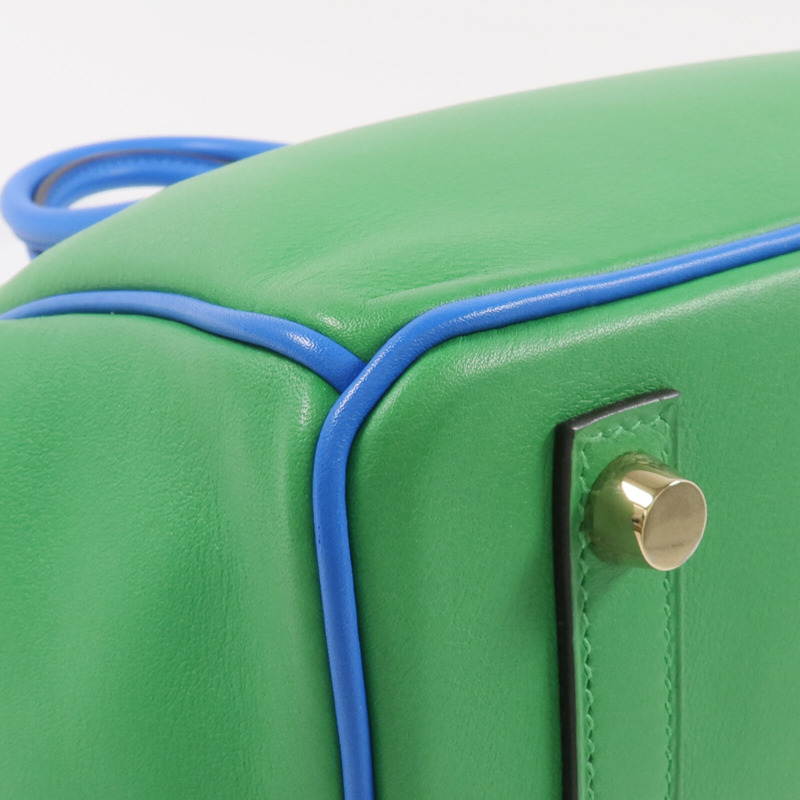 HERMES Swift皮革Birkin 25金扣手挽袋Bambou/Bleu Hydra-8