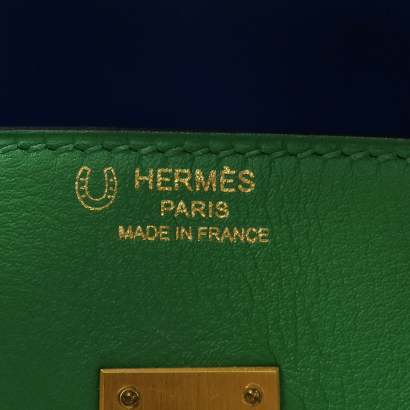HERMES Swift皮革Birkin 25金扣手挽袋Bambou/Bleu Hydra-11