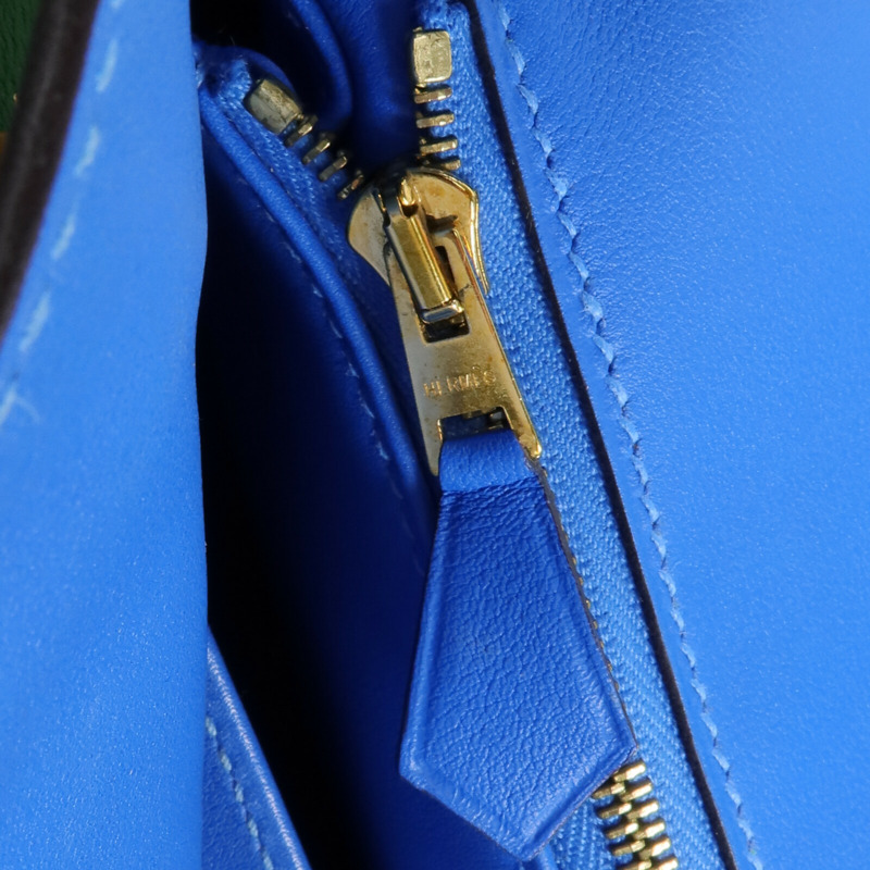 HERMES Swift皮革Birkin 25金扣手挽袋Bambou/Bleu Hydra-13