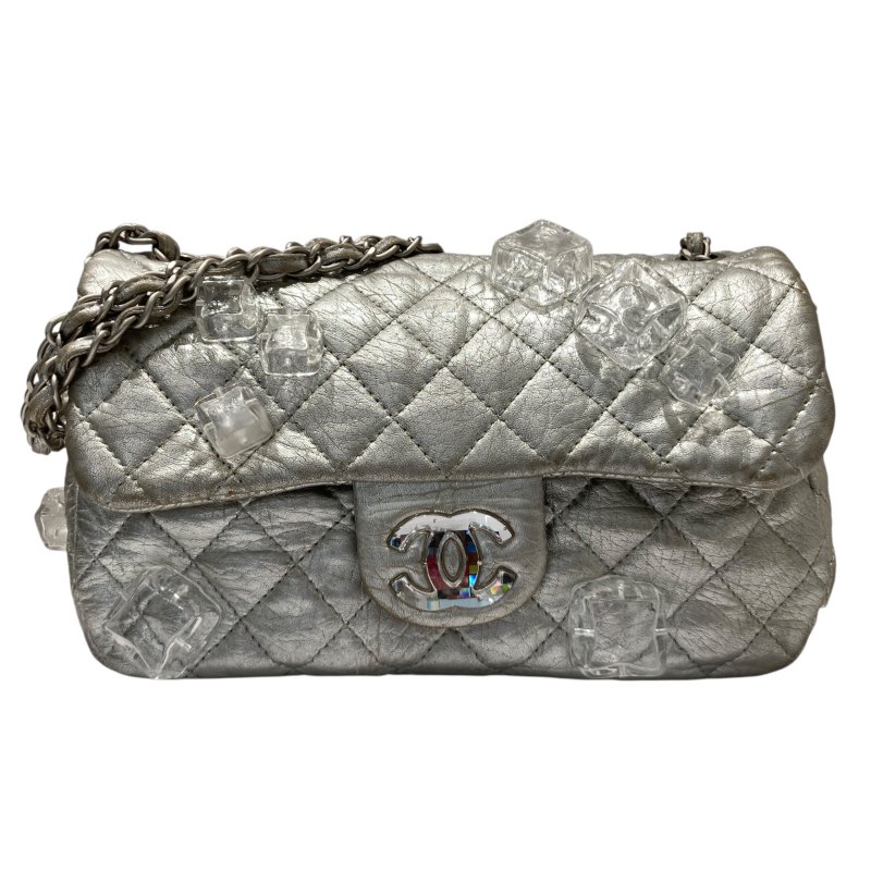 CHANEL 香奈兒 SILVER ICE CUBE ON ROCKS 冰塊包 翻蓋肩背包 銀色 銀釦-0