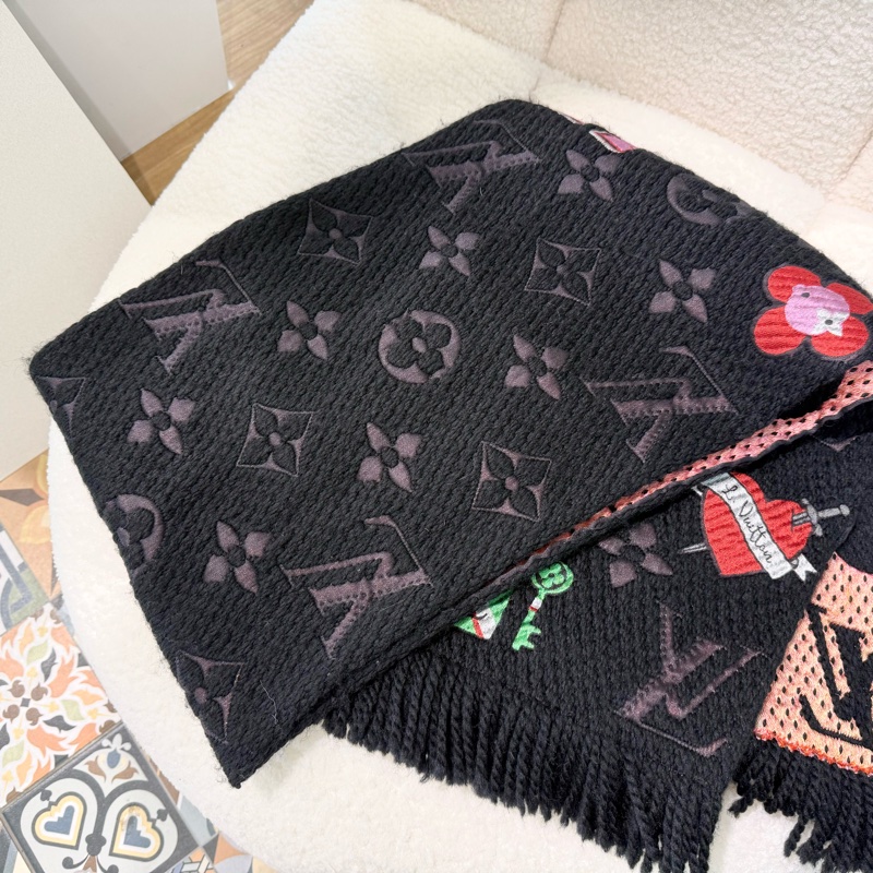 LV黑色老花拼彩圖設計圍巾M71060-3