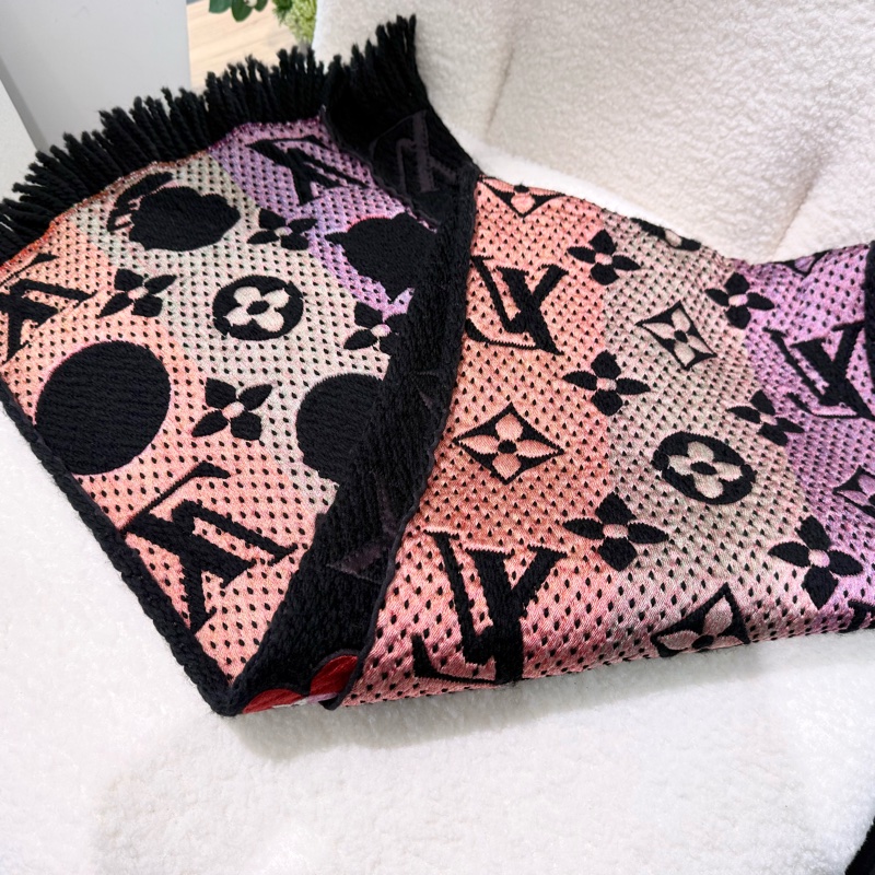 LV黑色老花拼彩圖設計圍巾M71060-5