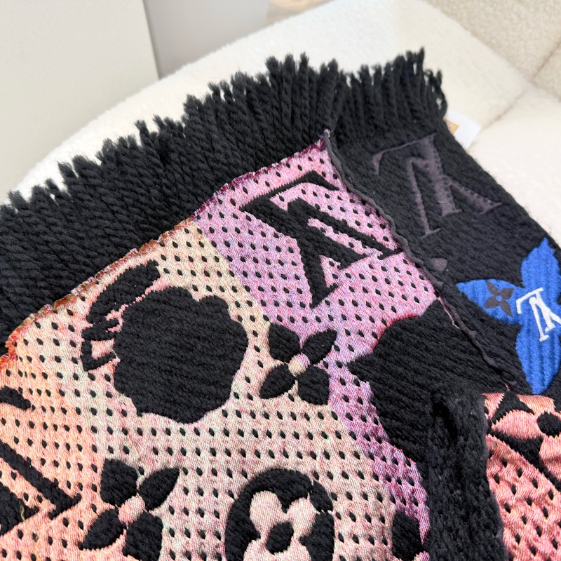 LV黑色老花拼彩圖設計圍巾M71060-8