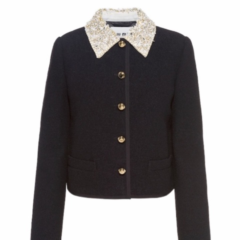 Miu Miu 女士 單排扣刺繡圈絨休閒夾克IT-36碼