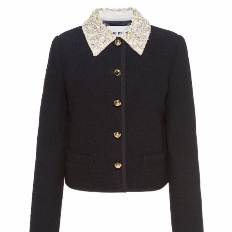 Miu Miu 女士 單排扣刺繡圈絨休閒夾克IT-36碼-0