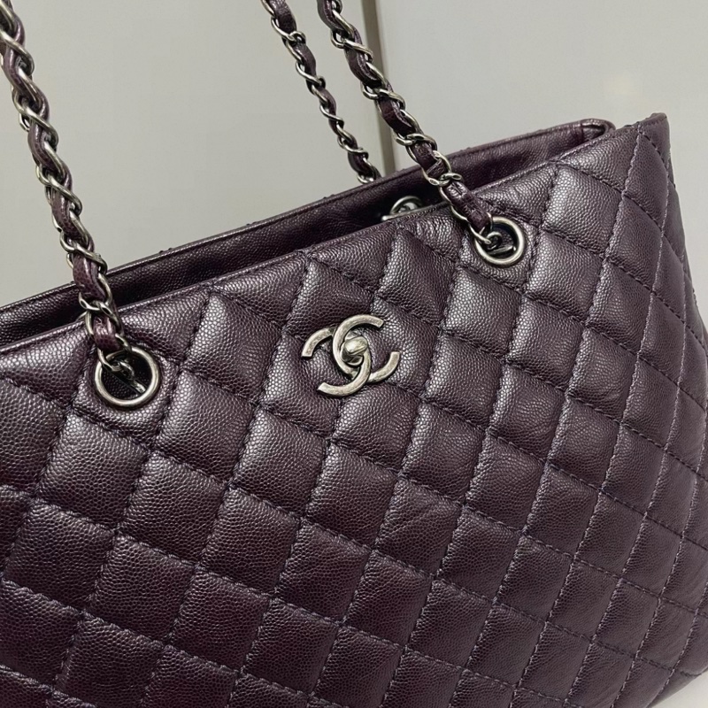 Chanel香奈兒 紫色牛皮荔枝紋tote-2