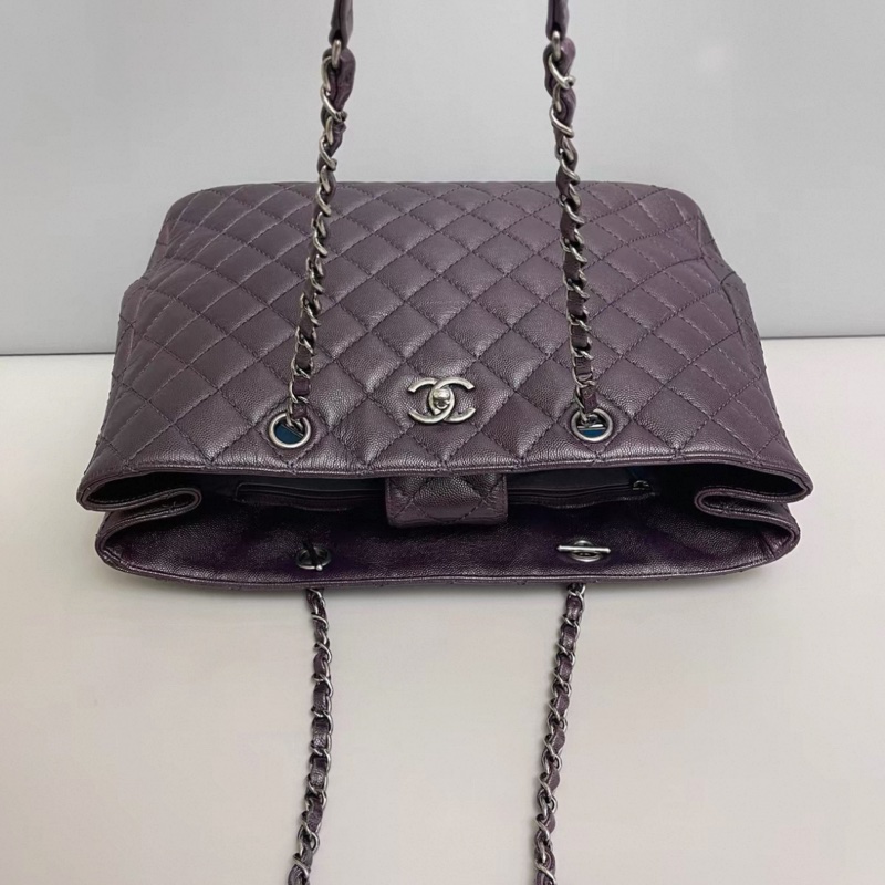 Chanel香奈兒 紫色牛皮荔枝紋tote-5