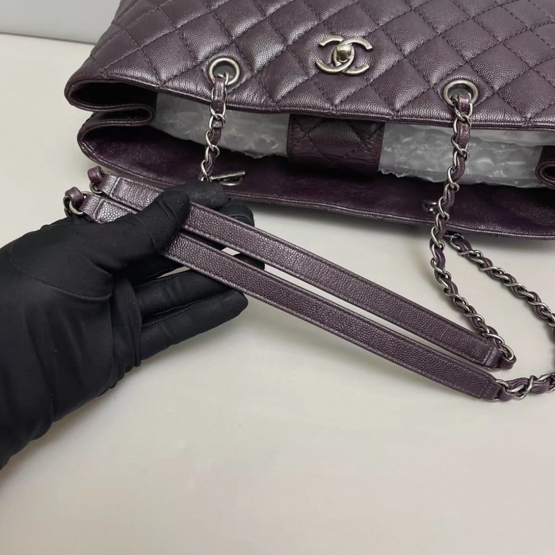 Chanel香奈兒 紫色牛皮荔枝紋tote-6