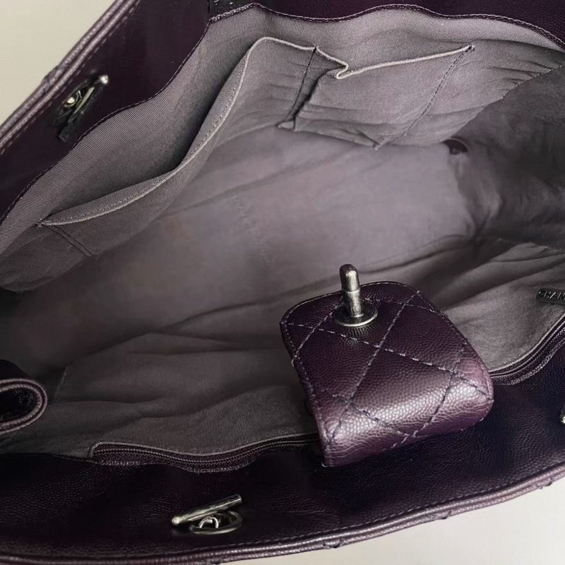 Chanel香奈兒 紫色牛皮荔枝紋tote-7
