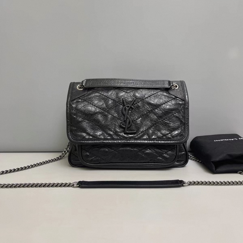 YSL聖羅蘭 Niki小號 黑色全皮銀鏈郵差包-0
