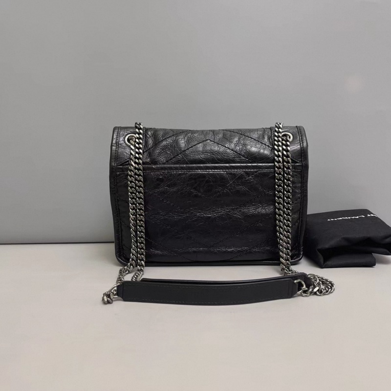 YSL聖羅蘭 Niki小號 黑色全皮銀鏈郵差包-1