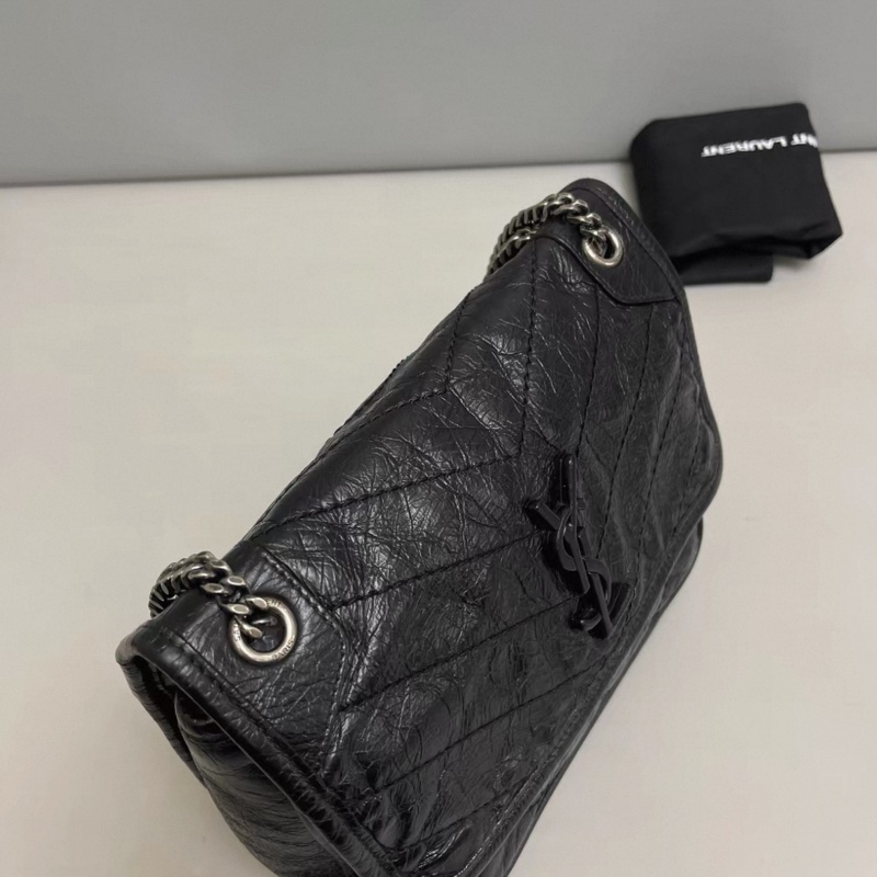 YSL聖羅蘭 Niki小號 黑色全皮銀鏈郵差包-4
