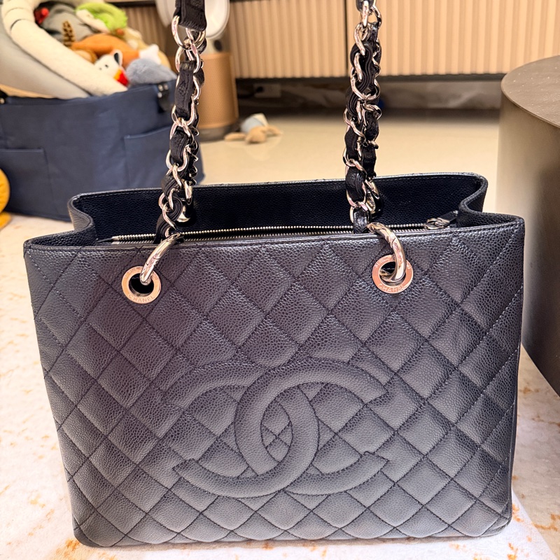 香奈兒GST絕版通勤神包～黑銀荔枝皮～超新-0