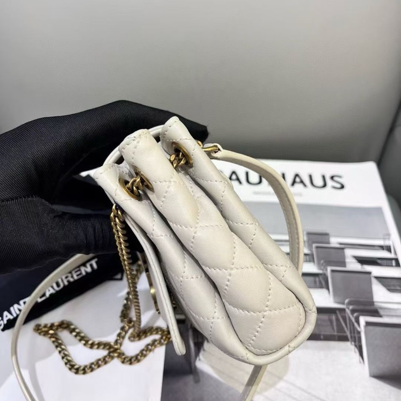 聖羅蘭 YSL nolita 洛麗塔mini金標Logo菱格紋鏈條復古白-2