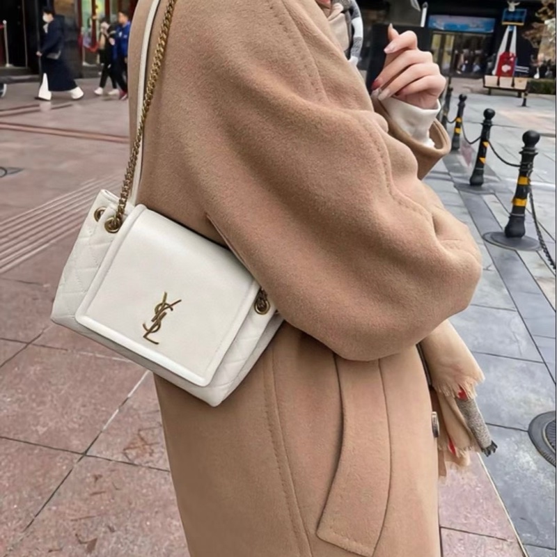 聖羅蘭 YSL nolita 洛麗塔mini金標Logo菱格紋鏈條復古白-4