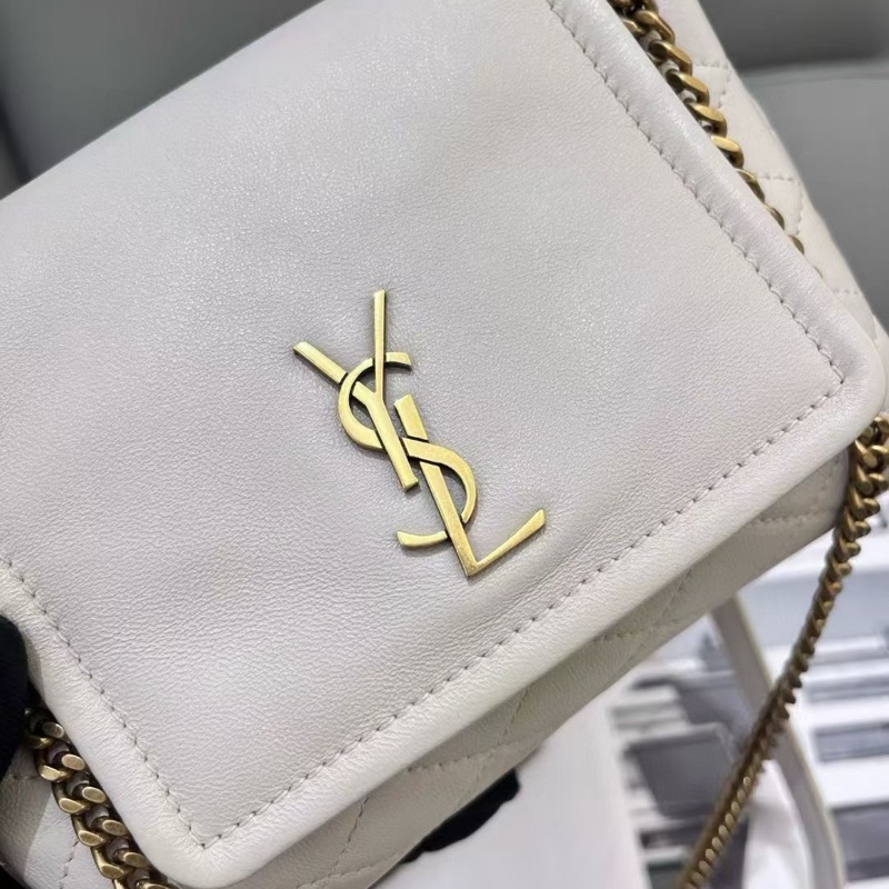 聖羅蘭 YSL nolita 洛麗塔mini金標Logo菱格紋鏈條復古白-5