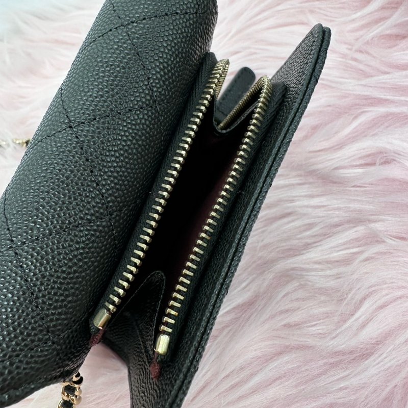 CHANEL 黑色魚子醬銀色雙C LOGO MINI 斜背包#芯片款-4