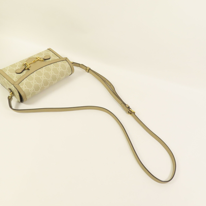 GUCCI 塗層帆布Horsebit 1955 Mini金扣肩背袋-4