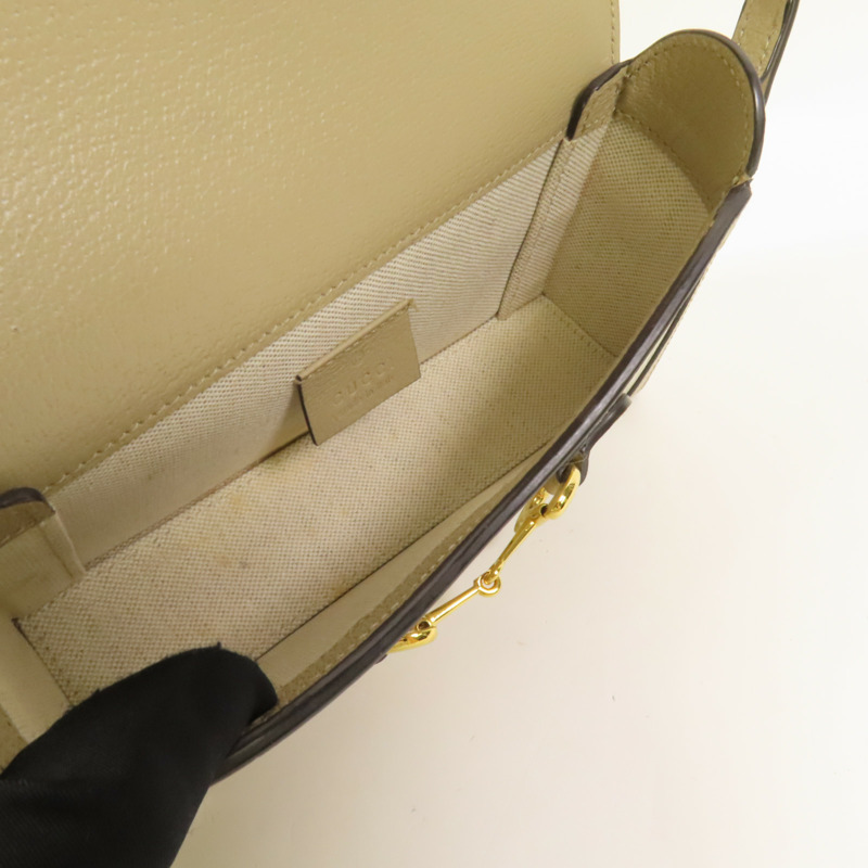 GUCCI 塗層帆布Horsebit 1955 Mini金扣肩背袋-5