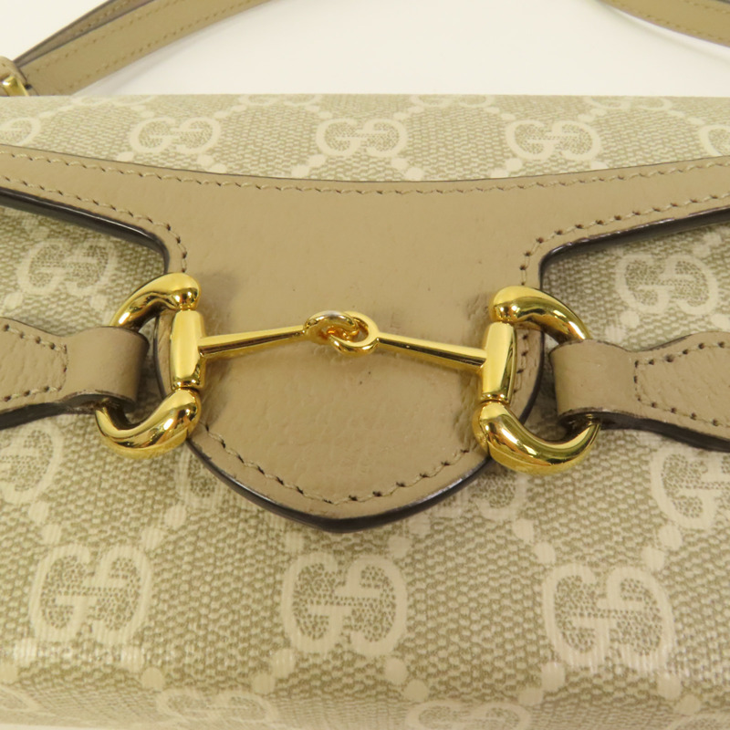 GUCCI 塗層帆布Horsebit 1955 Mini金扣肩背袋-6