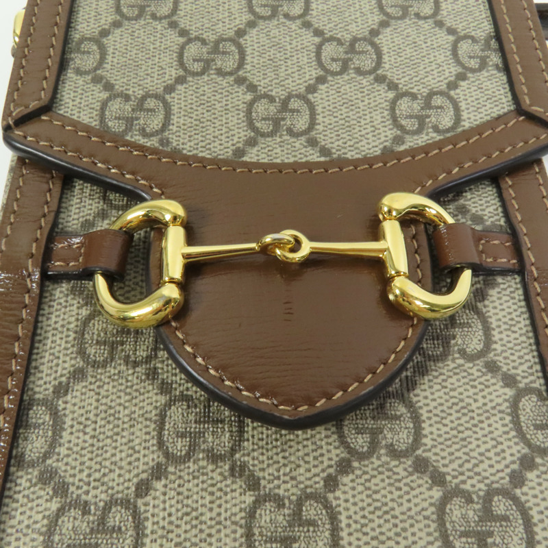 GUCCI 塗層帆布Horsebit 1955 Mini金扣肩背袋-7