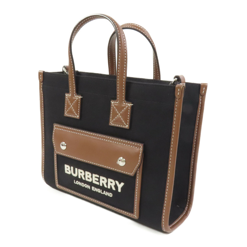 BURBERRY 帆布Mini Freya銀扣手挽肩背兩用袋-2