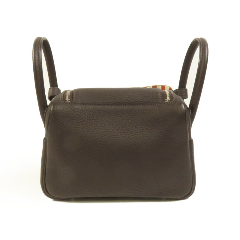 HERMES Clemence皮革Mini Lindy銀扣手挽肩背兩用袋Macassar-1