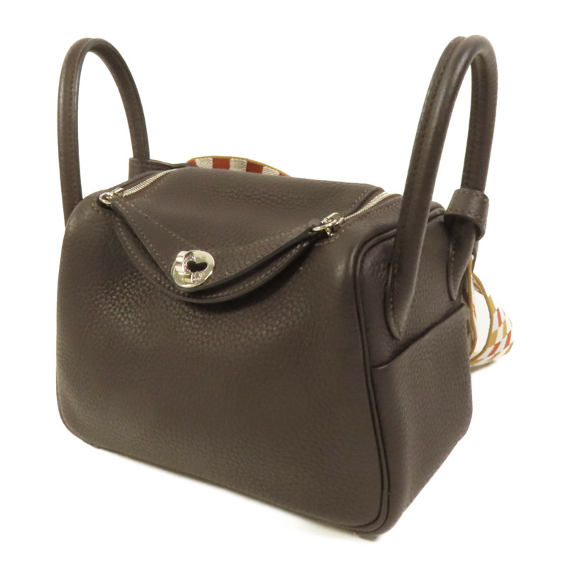 HERMES Clemence皮革Mini Lindy銀扣手挽肩背兩用袋Macassar-2