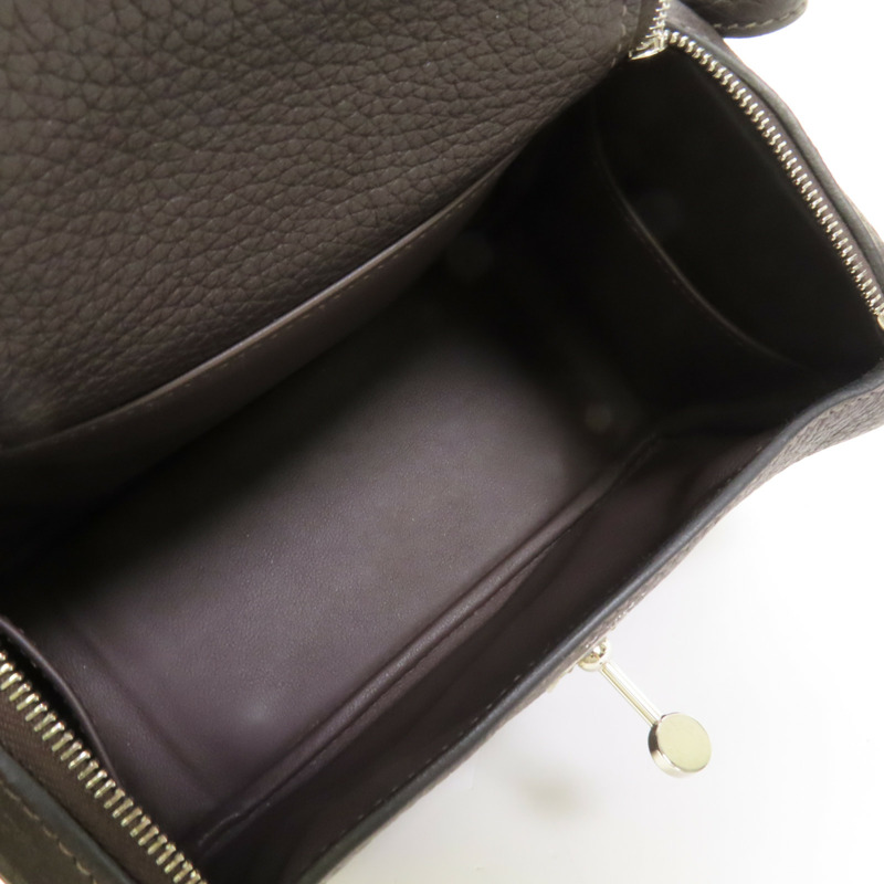 HERMES Clemence皮革Mini Lindy銀扣手挽肩背兩用袋Macassar-4