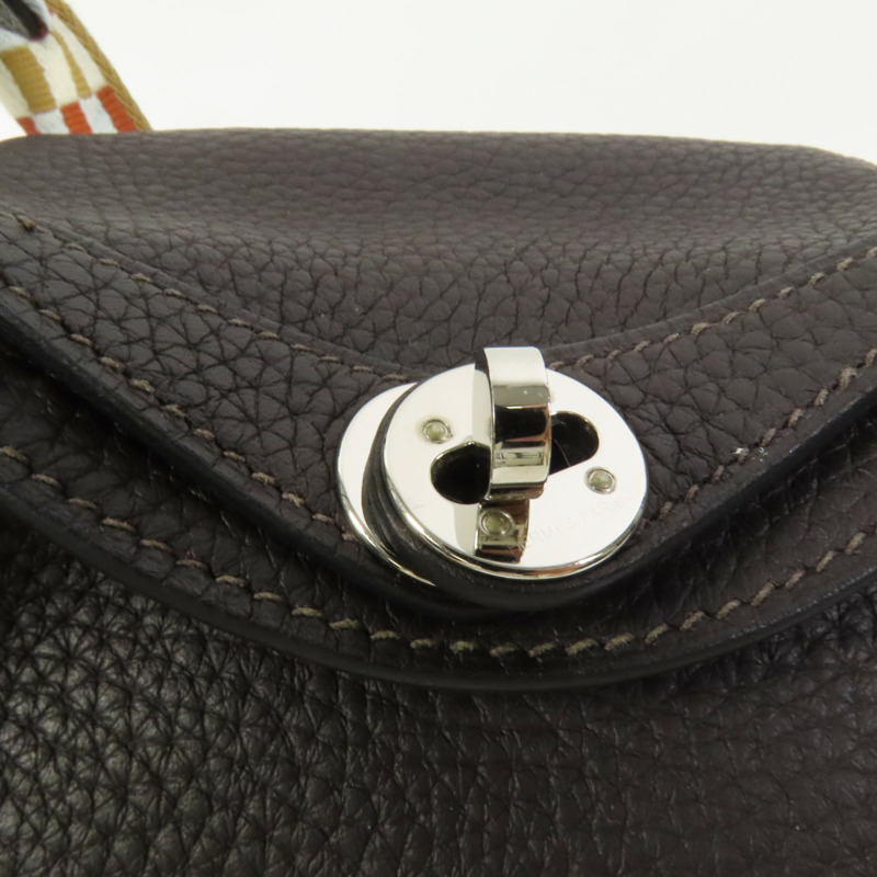 HERMES Clemence皮革Mini Lindy銀扣手挽肩背兩用袋Macassar-6