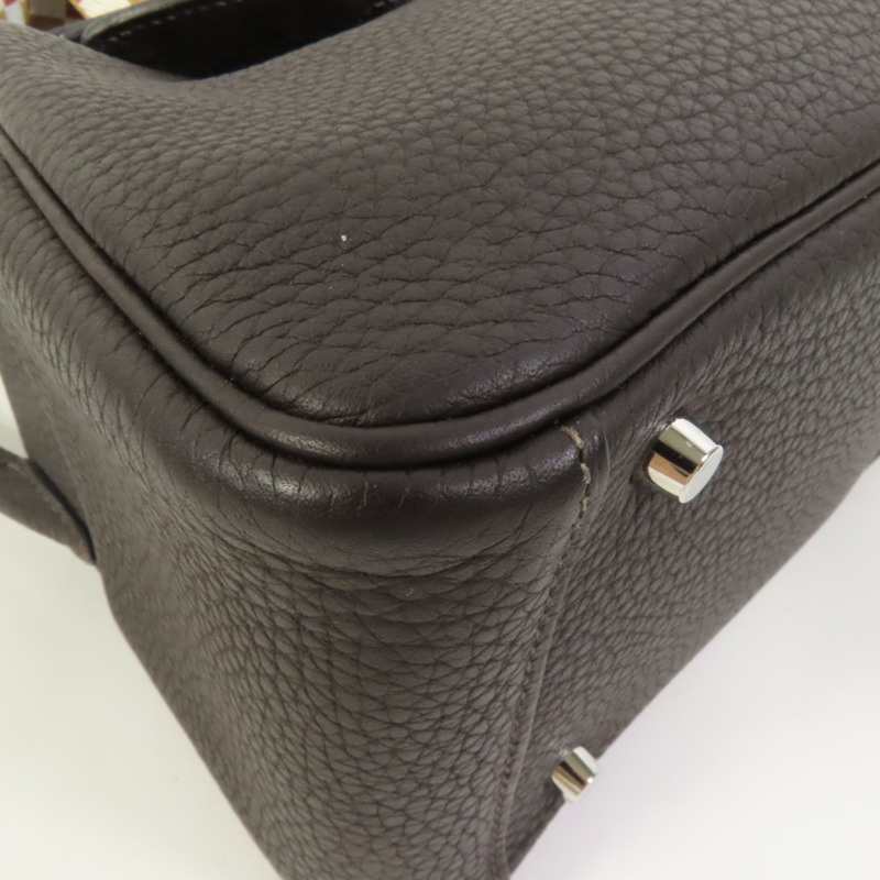 HERMES Clemence皮革Mini Lindy銀扣手挽肩背兩用袋Macassar-11