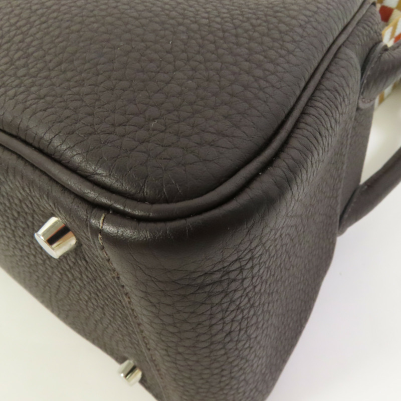 HERMES Clemence皮革Mini Lindy銀扣手挽肩背兩用袋Macassar-12