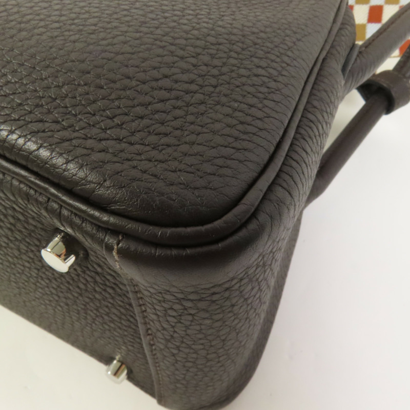 HERMES Clemence皮革Mini Lindy銀扣手挽肩背兩用袋Macassar-14
