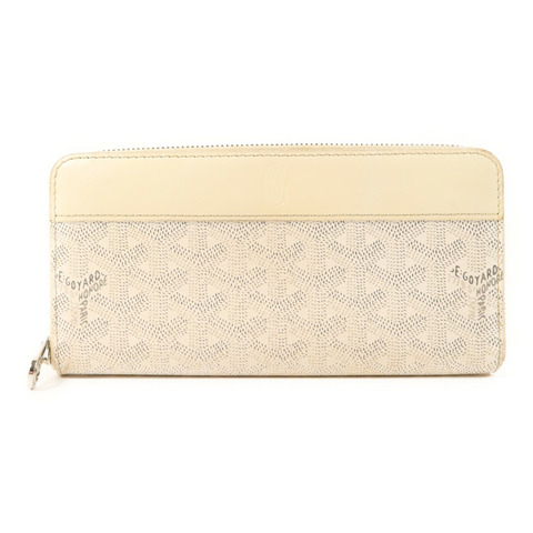 GOYARD 塗層帆布/牛皮皮革Matignon GM Wallet銀扣拉長鏈錢包