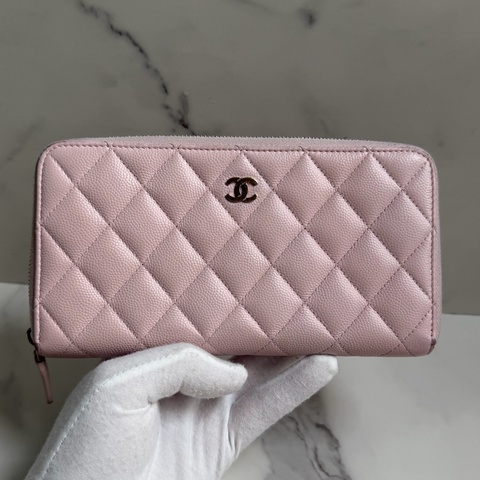 CHANEL 荔枝皮粉色長夾