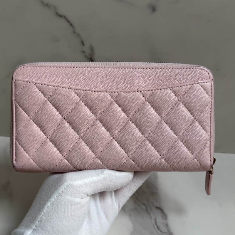 CHANEL 荔枝皮粉色長夾-1
