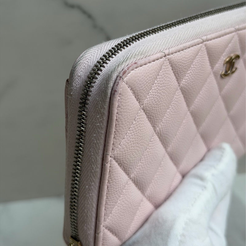CHANEL 荔枝皮粉色長夾-7