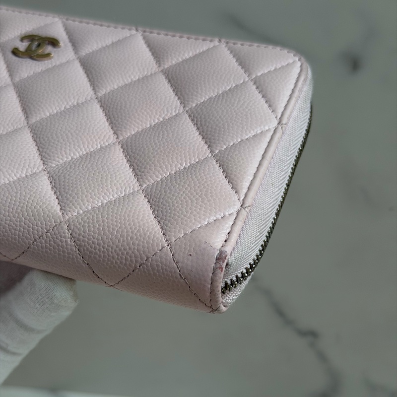 CHANEL 荔枝皮粉色長夾-9
