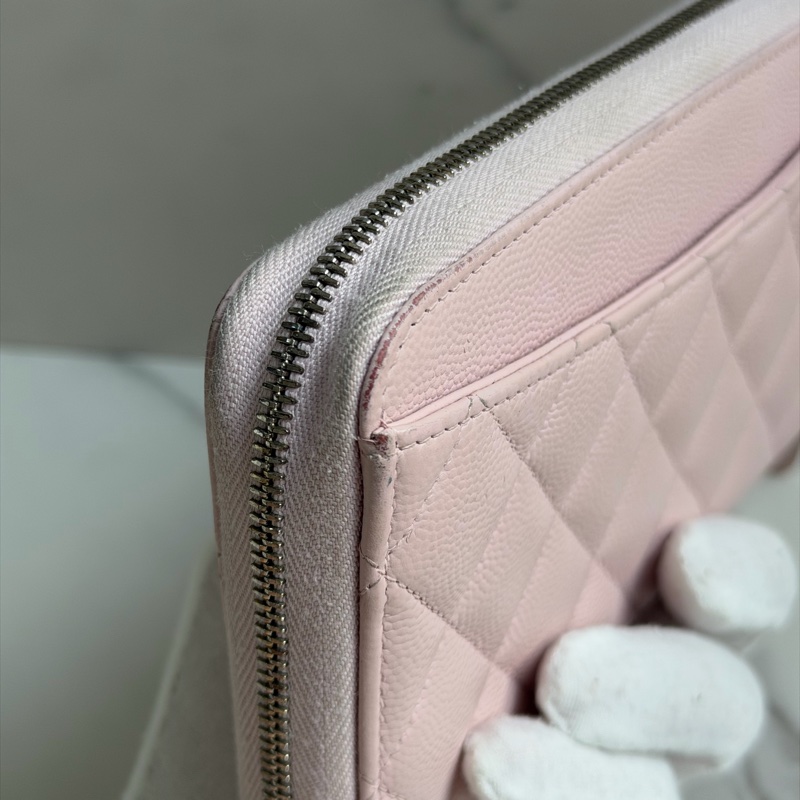 CHANEL 荔枝皮粉色長夾-11
