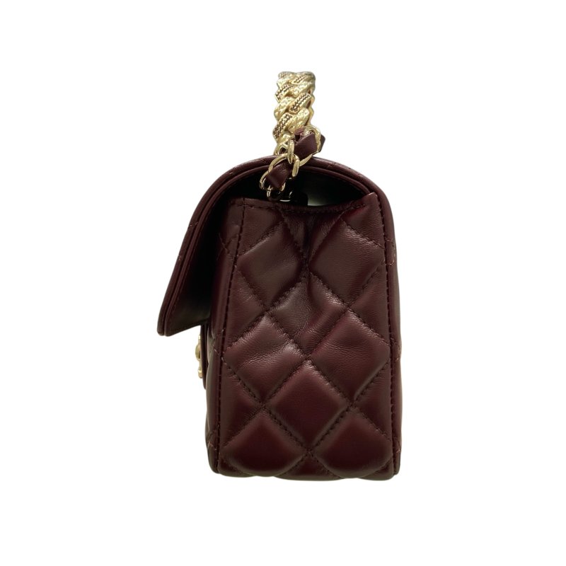 CHANEL 香奈兒 TOP HANDLE FLAP BAG MINI CF手提鑽把斜背包迷你 小羊皮 酒紫色 淺金釦-3