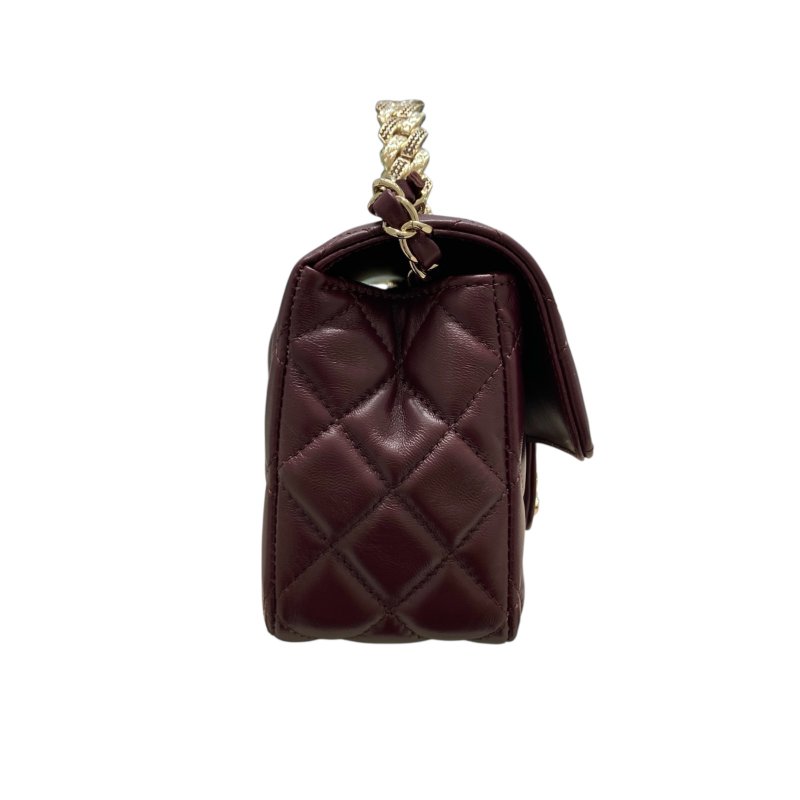 CHANEL 香奈兒 TOP HANDLE FLAP BAG MINI CF手提鑽把斜背包迷你 小羊皮 酒紫色 淺金釦-4